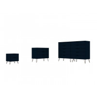 Manhattan Comfort 178GMC4 Rockefeller 3-Piece Tatiana Midnight Blue Dresser and Nightstand Set